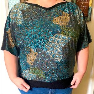2/$20 CATO 2X Colorful Open Arm Blouse Top